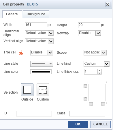 Example) Cell Properties General